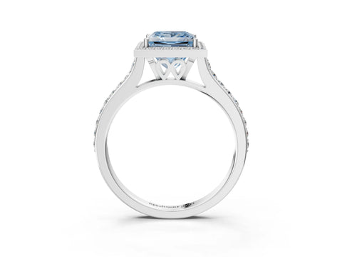 White gold Fancy Blue Princess Cut Halo Round Diamond Pavé Band with Four-Prong Setting_29
