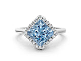 White gold Fancy Blue Princess Cut Halo Round Diamond Solitaire Engagement Ring with Pave Band and Four-Prong Setting_24