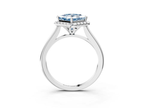 White gold Fancy Blue Princess Cut Halo Round Diamond Solitaire Engagement Ring with Pave Band and Four-Prong Setting_27