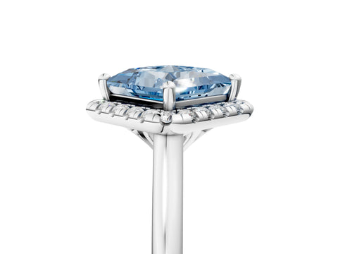 White gold Fancy Blue Princess Cut Halo Round Diamond Solitaire Engagement Ring with Pave Band and Four-Prong Setting_29
