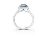 White gold Fancy Blue Princess Cut Halo Round Diamond Solitaire Ring with Pavé Band and Four-Prong Setting_15