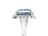 White gold Fancy Blue Princess Cut Halo Round Diamond Solitaire Ring with Pavé Band and Four-Prong Setting_17
