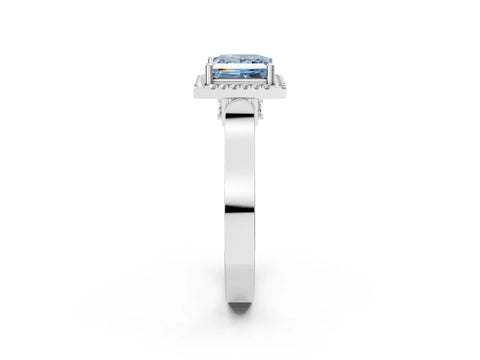 White gold Fancy Blue Princess Cut Halo Round Diamond Twist Band with Four-Prong Setting_26