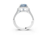 White gold Fancy Blue Princess Cut Halo Round Diamond Twist Band with Four-Prong Setting_27