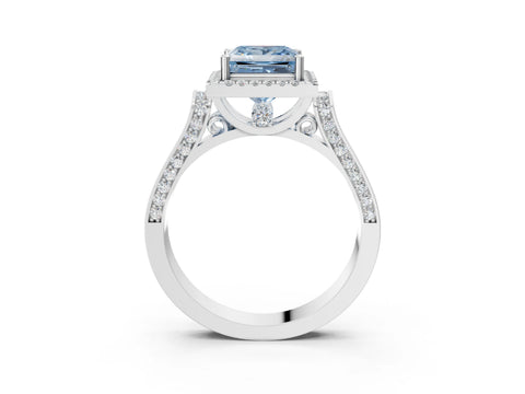 White gold Fancy Blue Princess Cut Halo Round Diamond Twist Band with Four-Prong Setting_27
