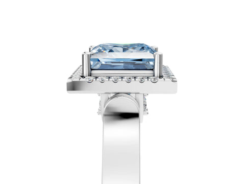 White gold Fancy Blue Princess Cut Halo Round Diamond Twist Band with Four-Prong Setting_29