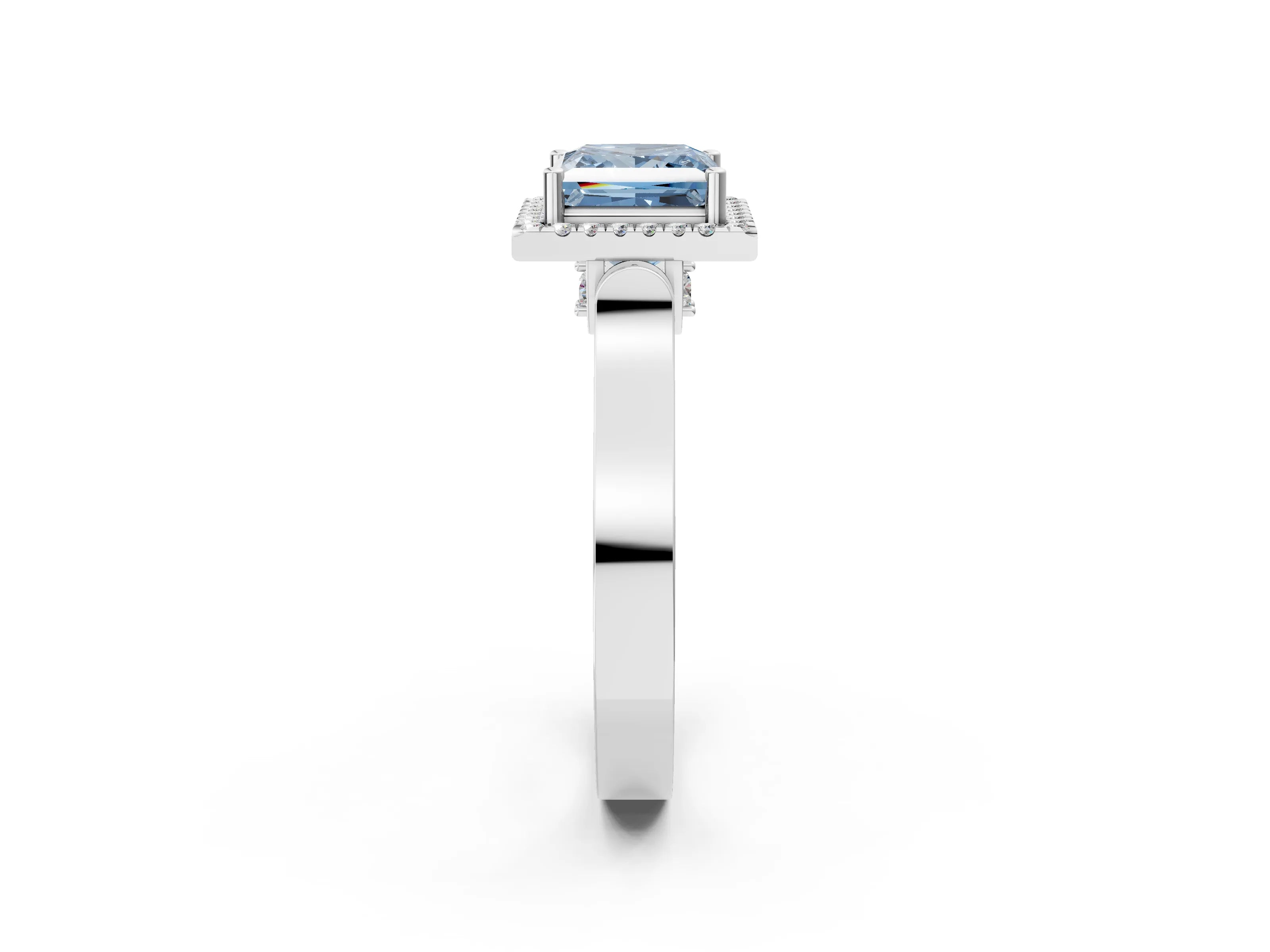 White gold Fancy Blue Princess Cut Halo Round Diamond Twist Band with Four-Prong Setting_2