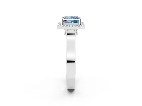 White gold Fancy Blue Princess Cut Halo Round Diamond Twist Band with Four-Prong Setting_2