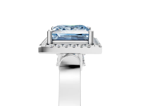 White gold Fancy Blue Princess Cut Halo Round Diamond Twist Band with Four-Prong Setting_5