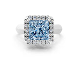White gold Fancy Blue Princess  Cut Halo Solitaire Engagement Ring with Square Band and Four-Prong Setting_114