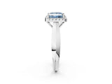White gold Fancy Blue Princess  Cut Halo Solitaire Engagement Ring with Square Band and Four-Prong Setting_146