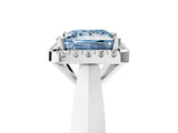 White gold Fancy Blue Princess  Cut Halo Solitaire Engagement Ring with Square Band and Four-Prong Setting_149