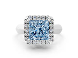 White gold Fancy Blue Princess  Cut Halo Solitaire Engagement Ring with Square Band and Four-Prong Setting_66