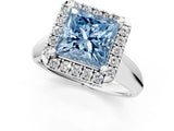White gold Fancy Blue Princess  Cut Halo Solitaire Engagement Ring with Square Band and Four-Prong Setting_67