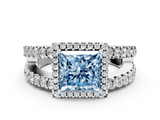 White gold Fancy Blue Princess  Cut Halo Split Shank Diamond Ring with Four-Prong Setting_45