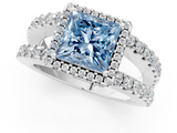 White gold Fancy Blue Princess  Cut Halo Split Shank Diamond Ring with Four-Prong Setting_46