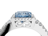 White gold Fancy Blue Princess  Cut Halo Split Shank Diamond Ring with Four-Prong Setting_49