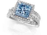 White gold Fancy Blue Princess  Cut Halo Split Shank Prong Setting Ring_25