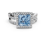 White gold Fancy Blue Princess  Cut Halo Split Shank Prong Setting Ring_62