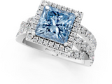 White gold Fancy Blue Princess  Cut Halo Split Shank Prong Setting Ring_62