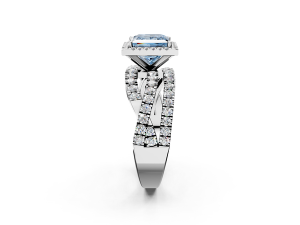 White gold Fancy Blue Princess  Cut Halo Split Shank Prong Setting Ring
