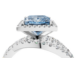 White gold Fancy Blue Princess  Cut Halo Split Shank Prong Setting Ring_65