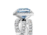 White gold Fancy Blue Princess  Cut Halo Split Shank Prong Setting Ring_67