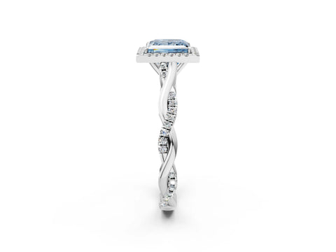 White gold Fancy Blue Princess Cut Halo Twist Band with Four-Prong Setting_2