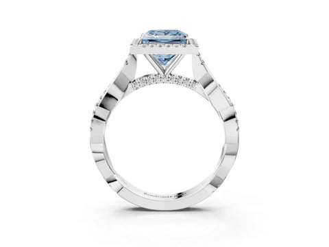 White gold Fancy Blue Princess Cut Halo Twist Band with Four-Prong Setting_39