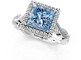 White gold Fancy Blue Princess Cut Halo Twist Band with Four-Prong Setting_73