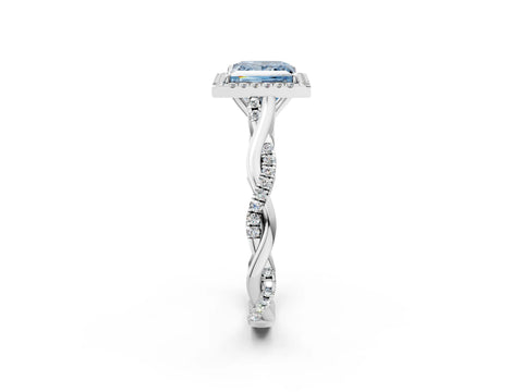 White gold Fancy Blue Princess Cut Halo Twist Band with Four-Prong Setting_74