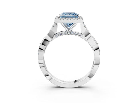 White gold Fancy Blue Princess Cut Halo Twist Band with Four-Prong Setting_75