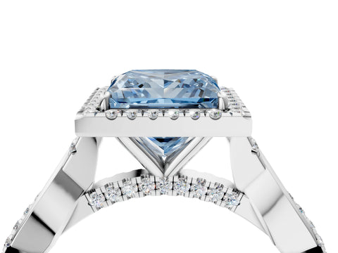 White gold Fancy Blue Princess Cut Halo Twist Band with Four-Prong Setting_76