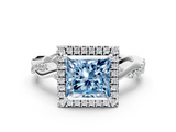 White gold Fancy Blue Princess  Cut Halo Twisted Band Four-Prong Ring_19