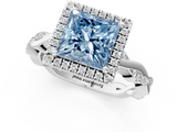 White gold Fancy Blue Princess  Cut Halo Twisted Band Four-Prong Ring_20