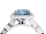 White gold Fancy Blue Princess  Cut Halo Twisted Band Four-Prong Ring_23