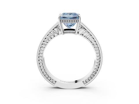White gold Fancy Blue Princess  Cut Milgrain Channel Set Engagement Ring with Solitaire Prong Setting_51