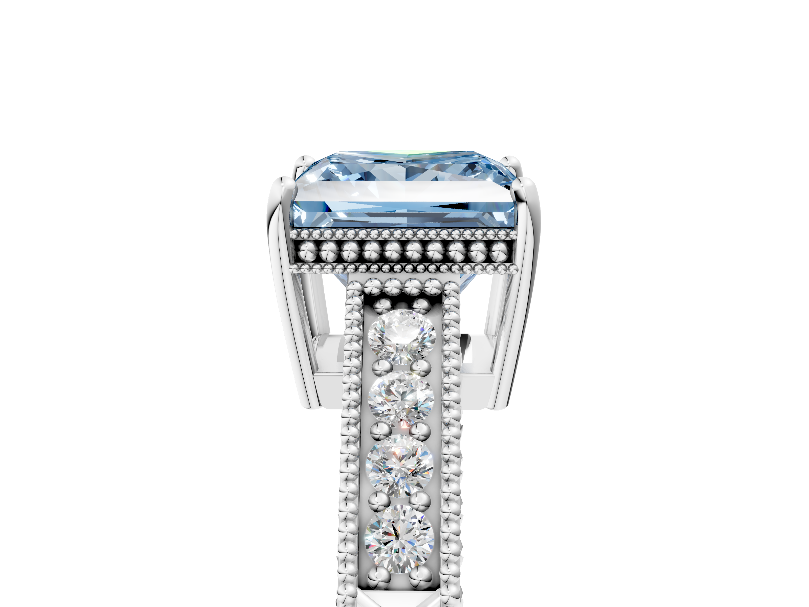 White gold Fancy Blue Princess  Cut Milgrain Channel Set Engagement Ring with Solitaire Prong Setting_53