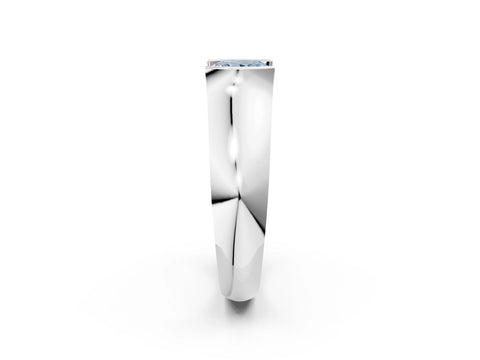 White gold Fancy Blue Princess Cut Solitaire Bezel Set Diamond Ring with Wide Band_14