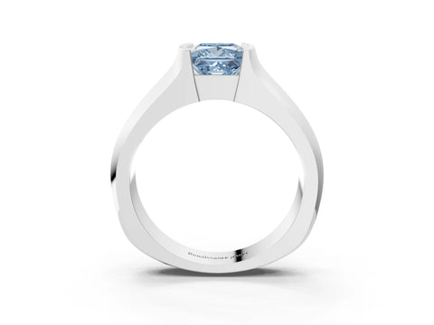 White gold Fancy Blue Princess Cut Solitaire Bezel Set Diamond Ring with Wide Band_15