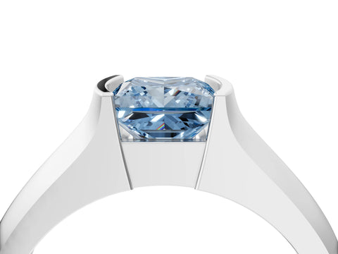 White gold Fancy Blue Princess Cut Solitaire Bezel Set Diamond Ring with Wide Band_16