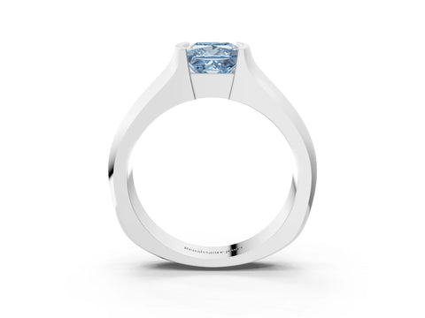 White gold Fancy Blue Princess Cut Solitaire Bezel Set Diamond Ring with Wide Band_3