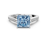 White gold Fancy Blue Princess Cut Solitaire Cathedral Diamond Engagement Ring with Channel-Set Band and Four-Prong Setting_15