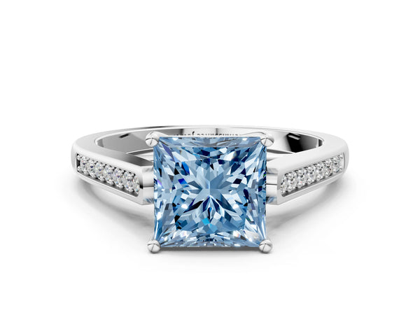 Platinum Princess Cut Cathedral Solitaire Engagement Ring Setting for Fancy Blue Center