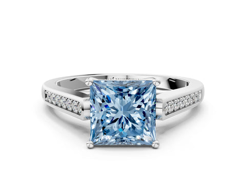 White gold Fancy Blue Princess Cut Solitaire Cathedral Diamond Engagement Ring with Channel-Set Band and Four-Prong Setting_15