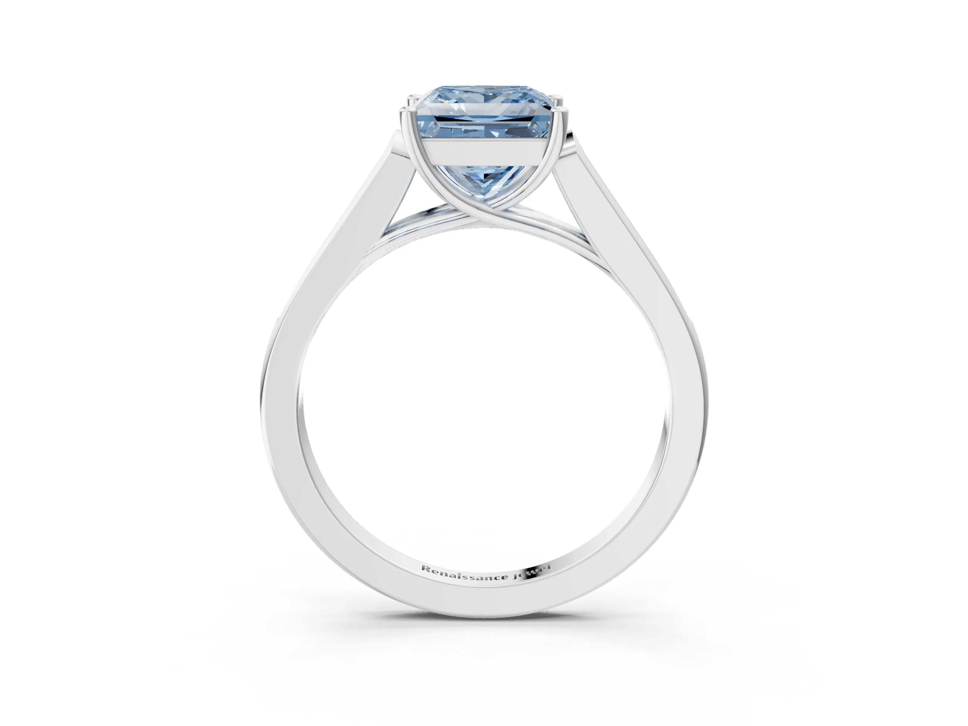 White gold Fancy Blue Princess Cut Solitaire Cathedral Diamond Engagement Ring with Channel-Set Band and Four-Prong Setting_18