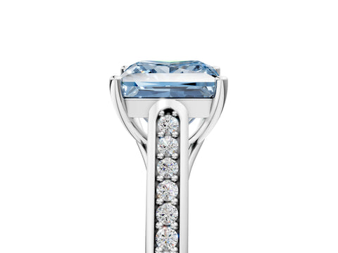 White gold Fancy Blue Princess Cut Solitaire Cathedral Diamond Engagement Ring with Channel-Set Band and Four-Prong Setting_8