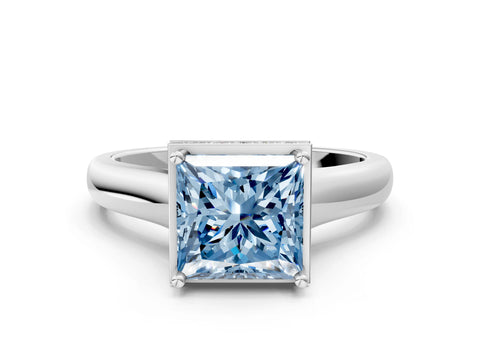 White gold Fancy Blue Princess Cut Solitaire Diamond Engagement Ring with Four-Prong Setting and Tapered Band_12