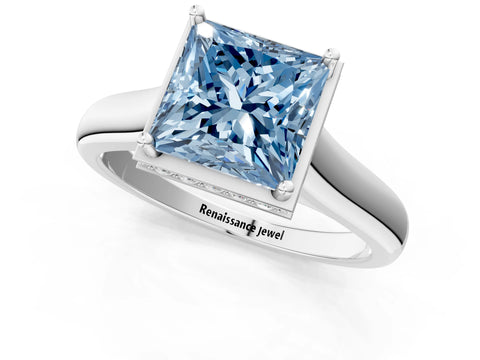 White gold Fancy Blue Princess Cut Solitaire Diamond Engagement Ring with Four-Prong Setting and Tapered Band_13