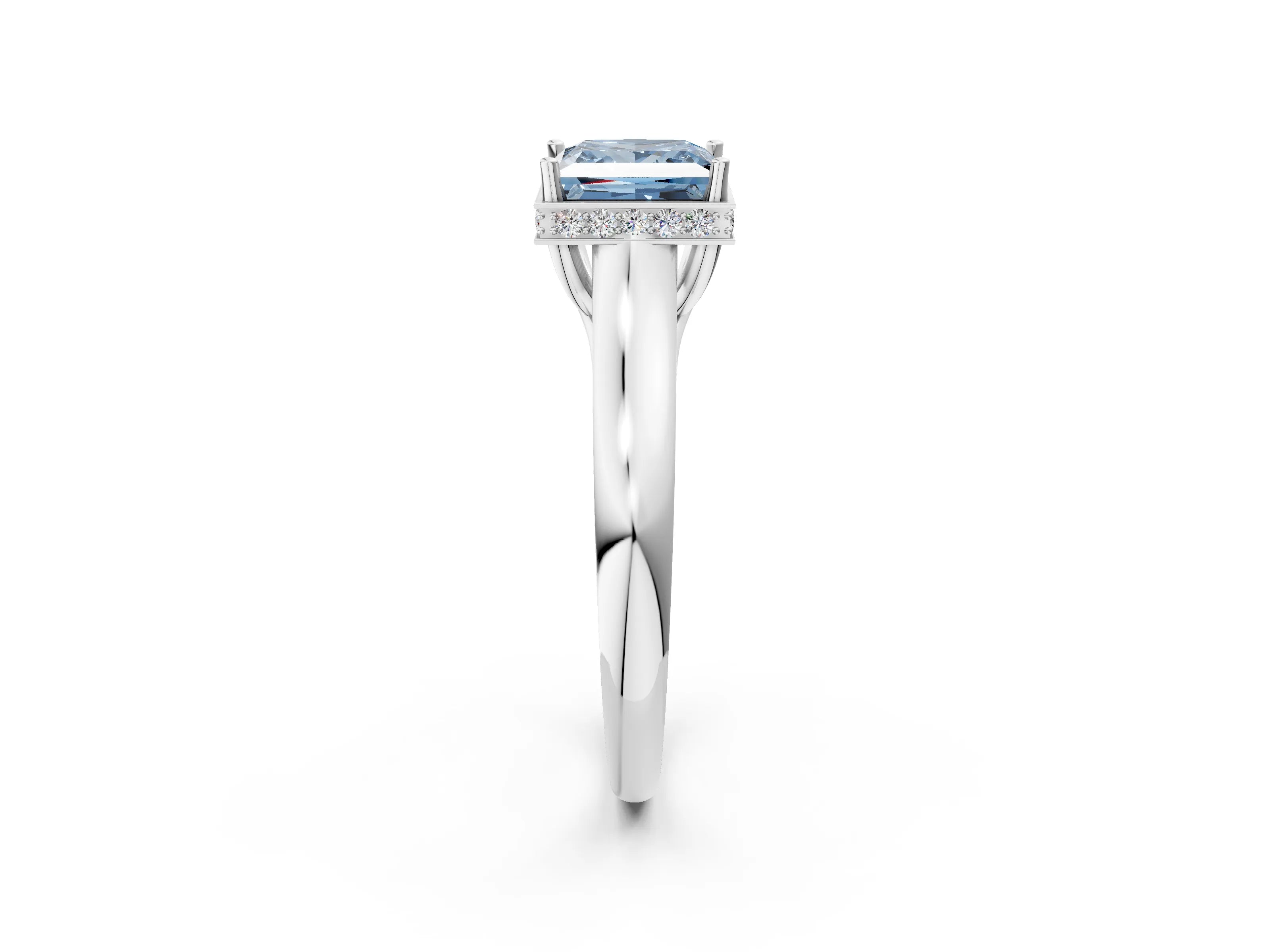 White gold Fancy Blue Princess Cut Solitaire Diamond Engagement Ring with Four-Prong Setting and Tapered Band_14